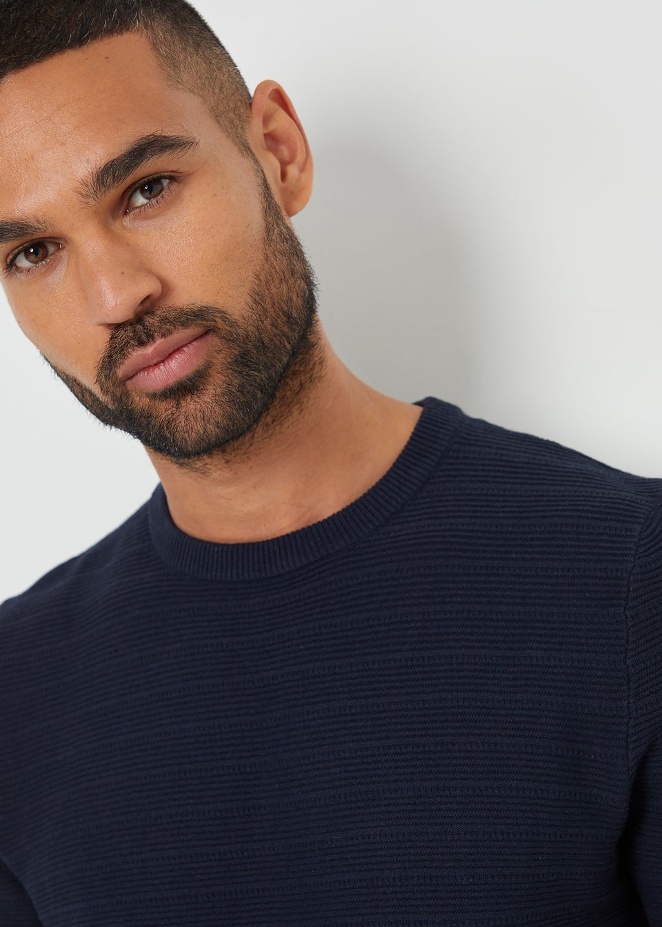 Threadbare Navy Textured Knitted T-Shirt