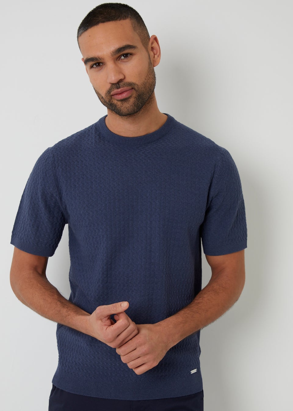 Threadbare Blue Textured Front Knitted T-Shirt