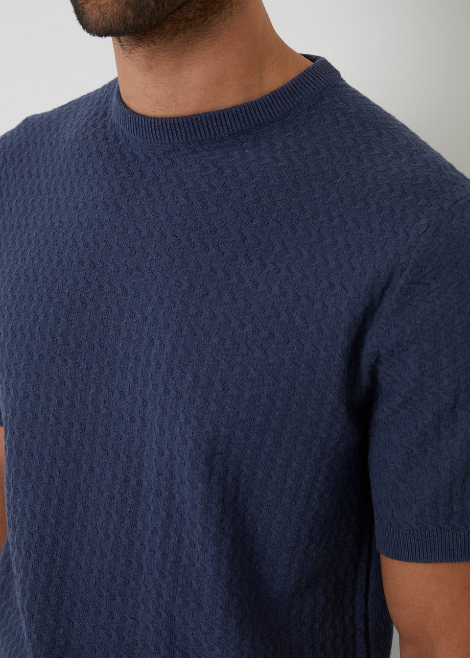 Threadbare Blue Textured Front Knitted T-Shirt