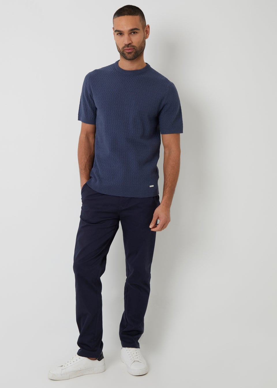Threadbare Blue Textured Front Knitted T-Shirt
