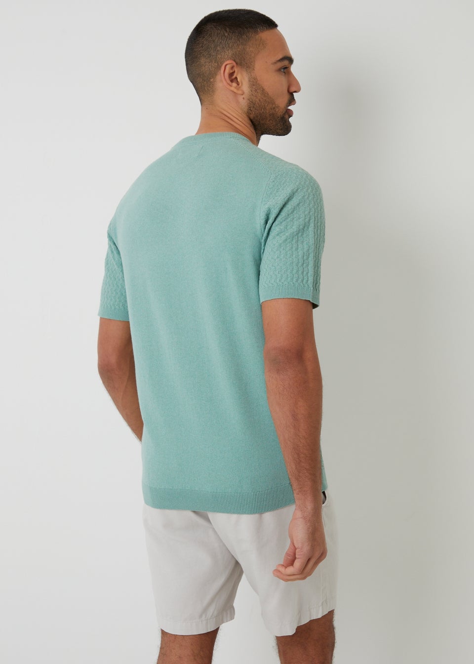 Threadbare Soft Green Textured Front Knitted T-Shirt