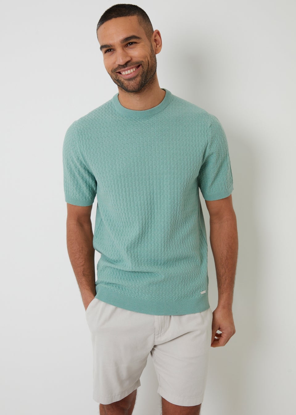 Threadbare Soft Green Textured Front Knitted T-Shirt