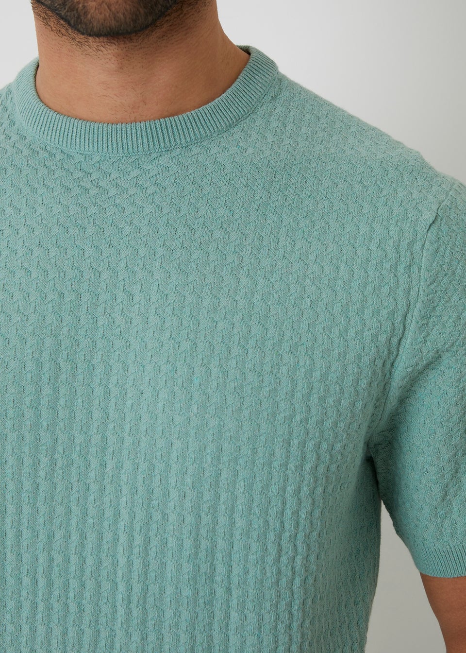 Threadbare Soft Green Textured Front Knitted T-Shirt