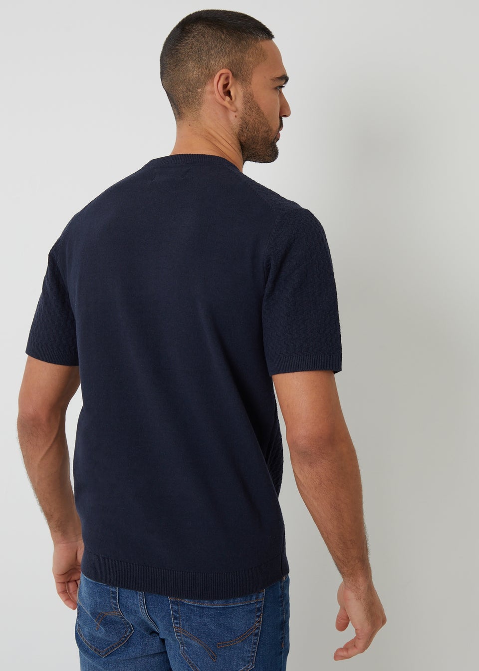 Threadbare Navy Textured Front Knitted T-Shirt
