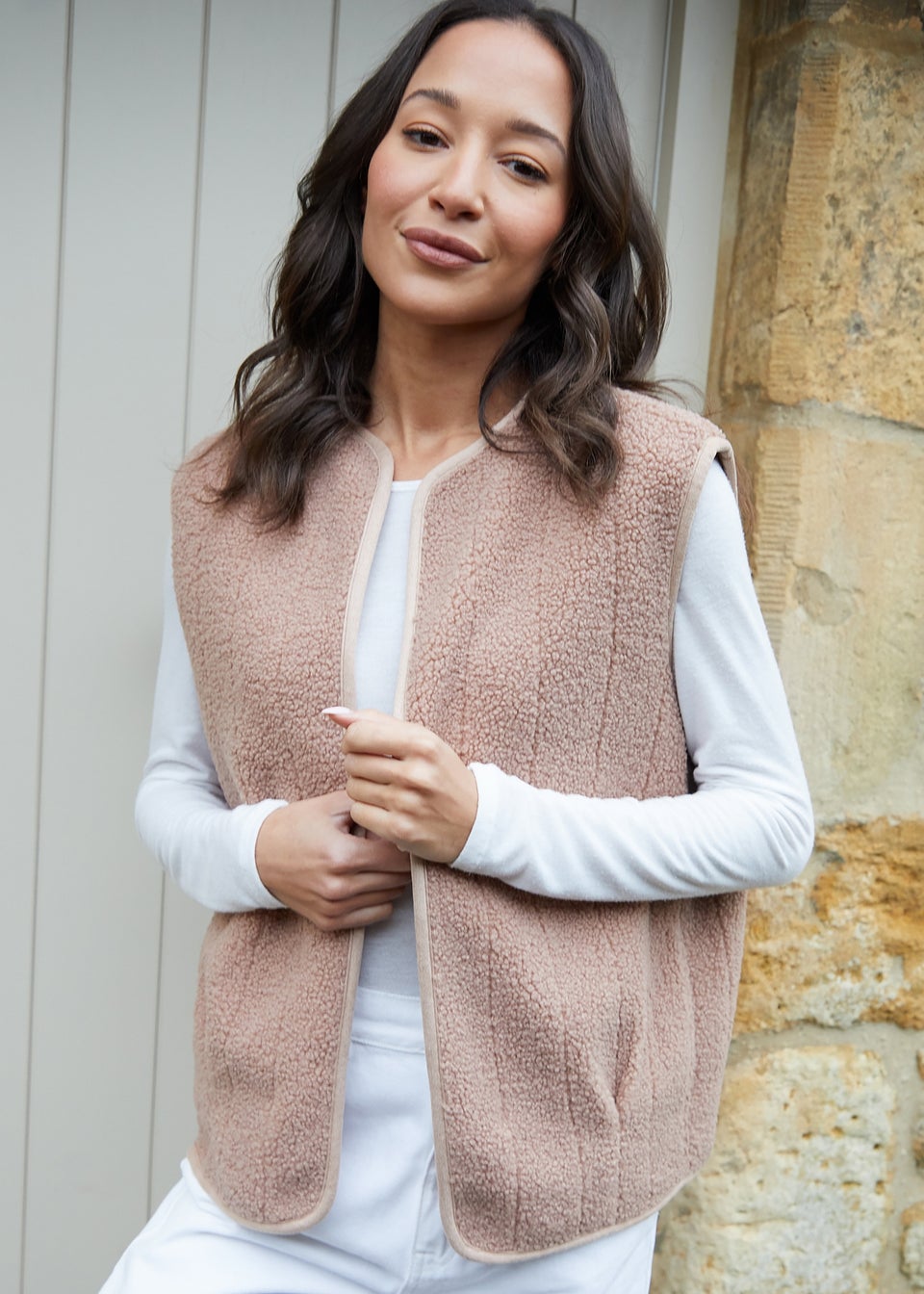 Threadbare Sand Fleece Borg Gilet
