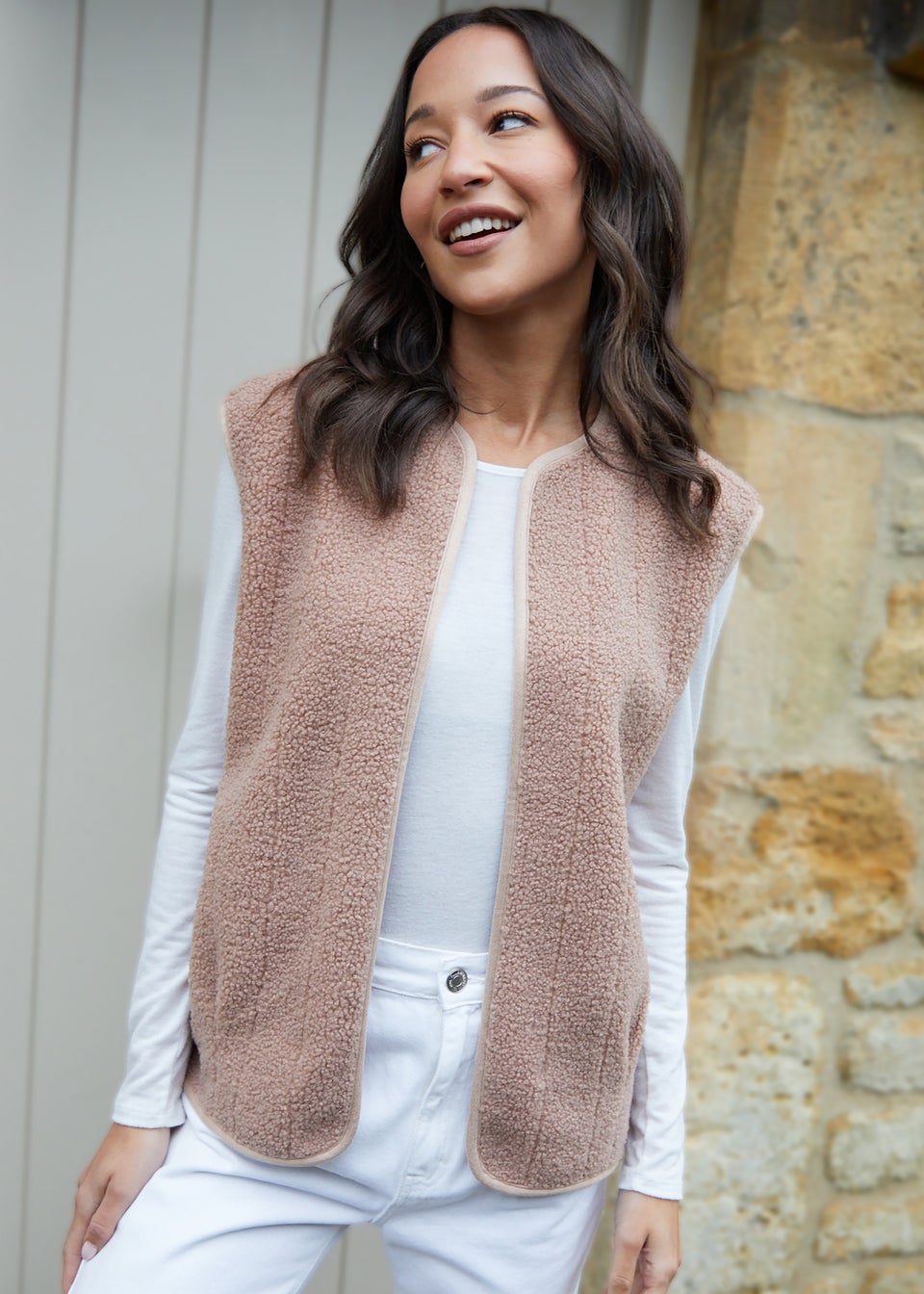Threadbare Sand Fleece Borg Gilet