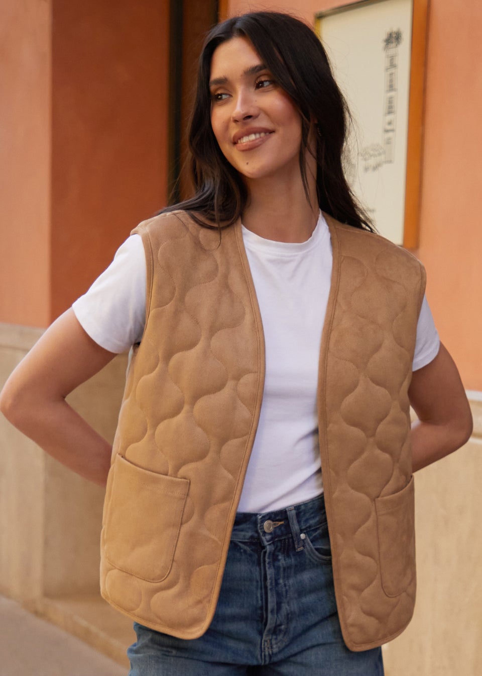 Threadbare Tan Onion Quilted Suedette Gilet