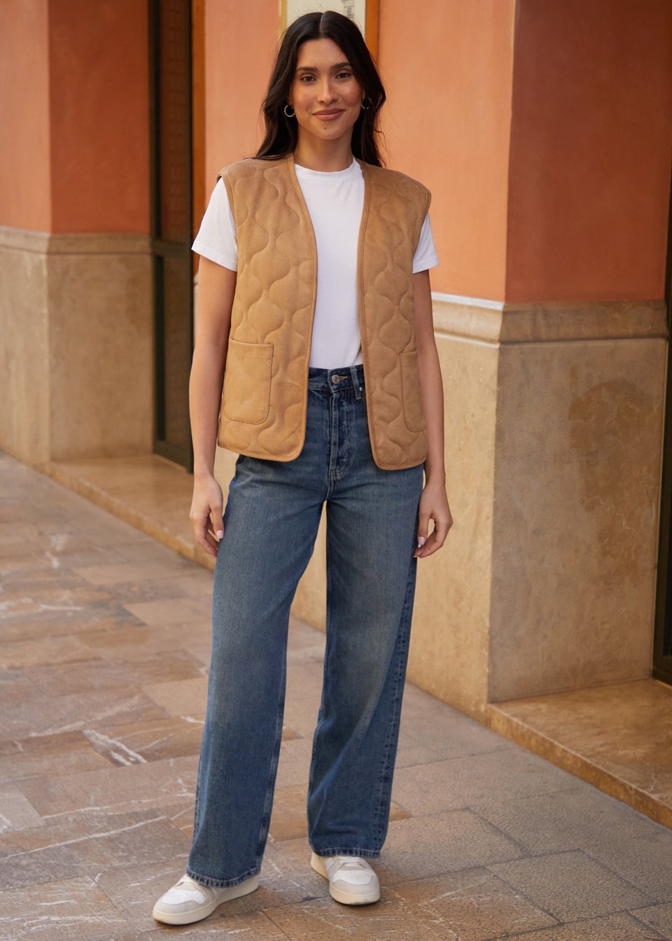 Threadbare Tan Onion Quilted Suedette Gilet