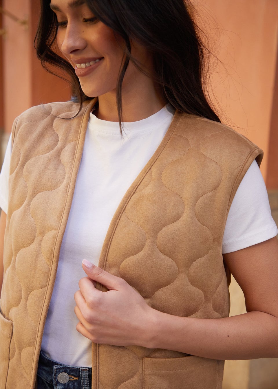 Threadbare Tan Onion Quilted Suedette Gilet