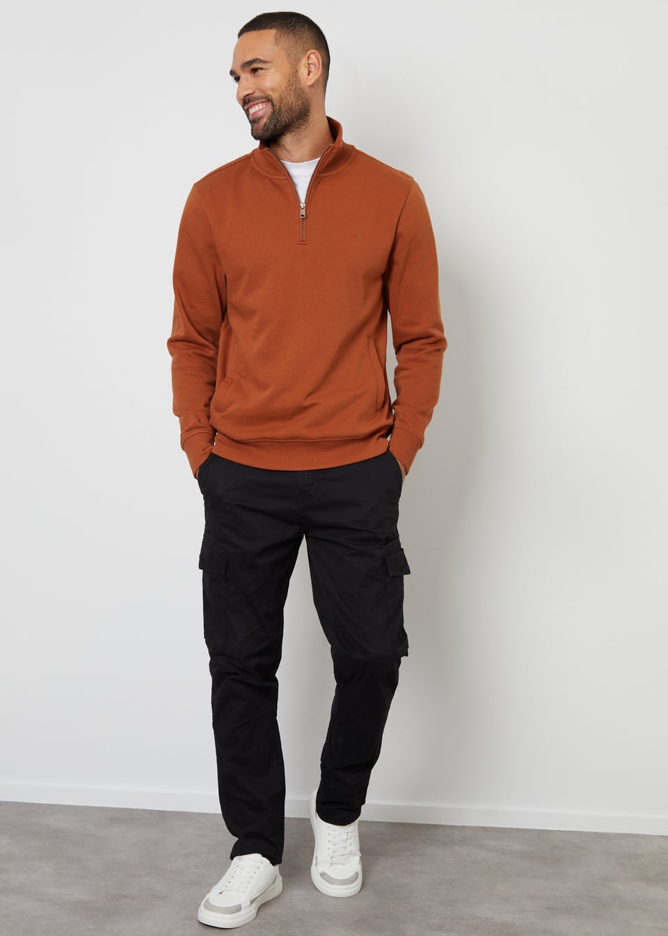 Threadbare Terracotta Mens Rust Quarter Zip Sweatshirt