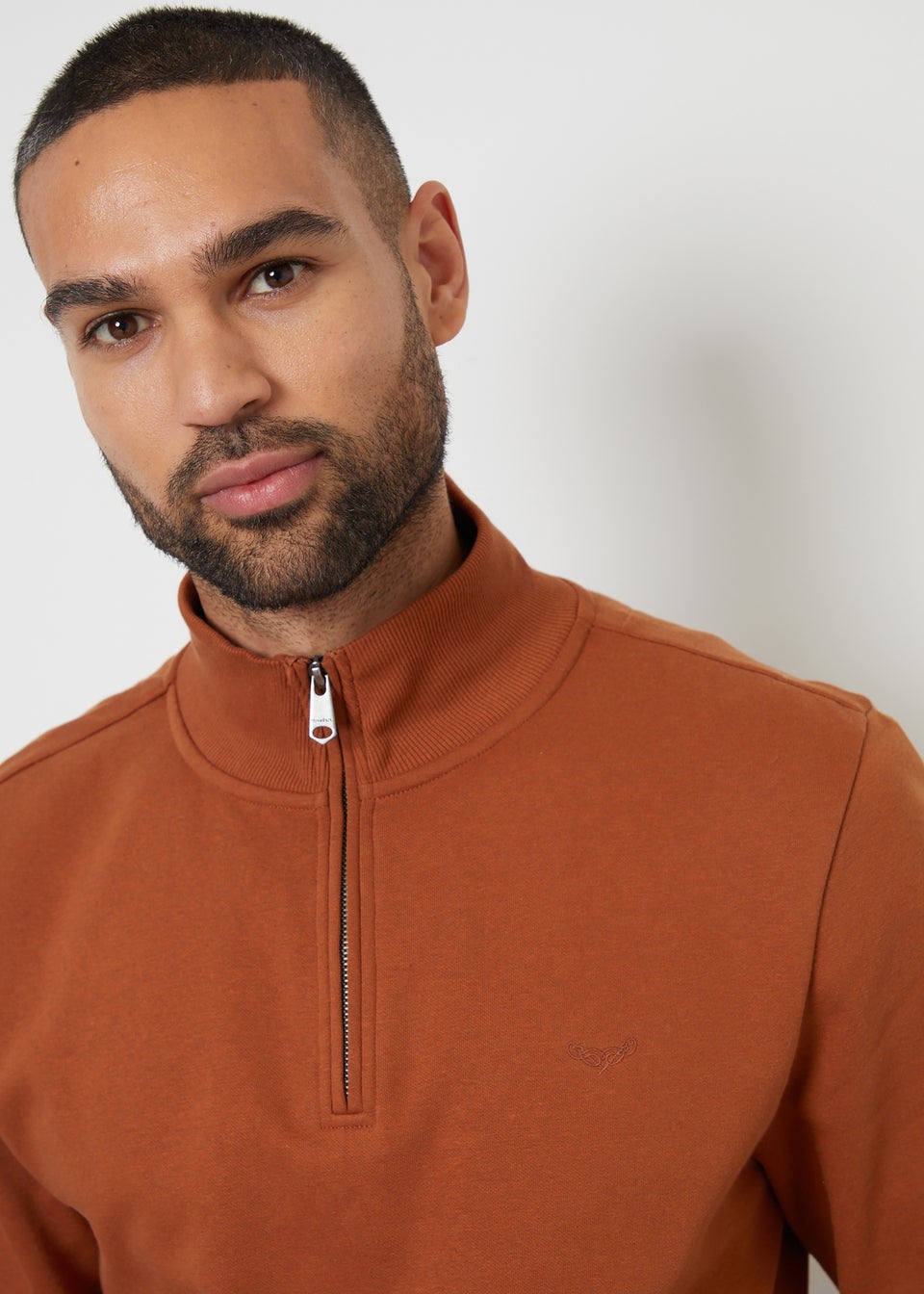 Threadbare Terracotta Mens Rust Quarter Zip Sweatshirt