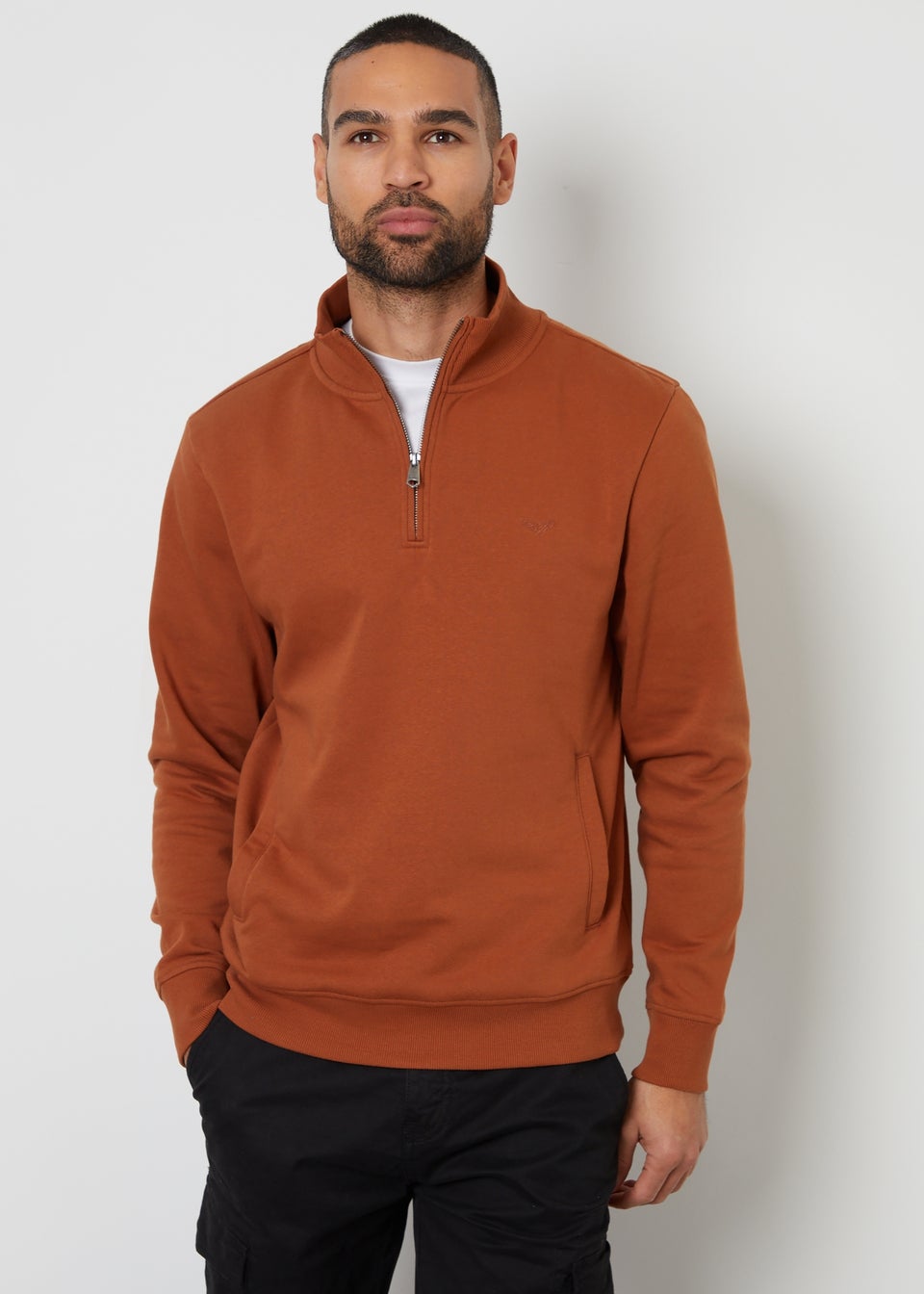 Threadbare Terracotta Mens Rust Quarter Zip Sweatshirt
