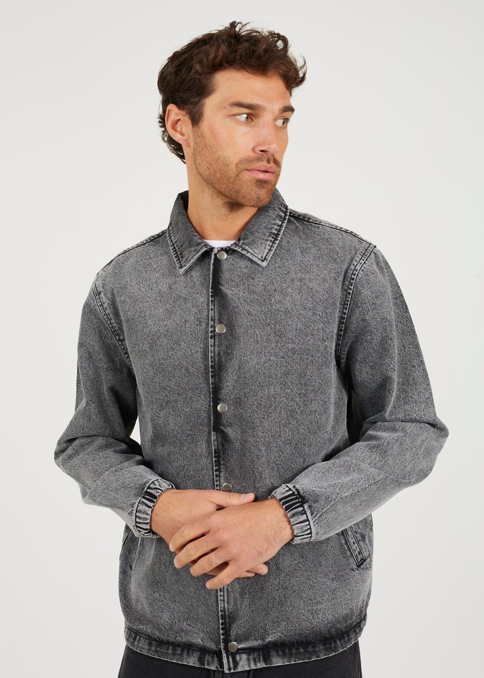 Brave Soul Grey Denim Coach Style Jacket