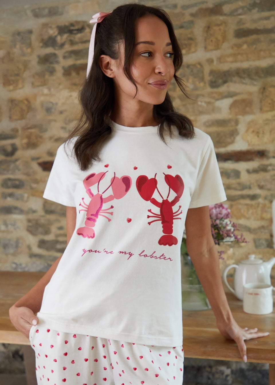Threadbare White Short Sleeve Graphic Print Pyjama Set