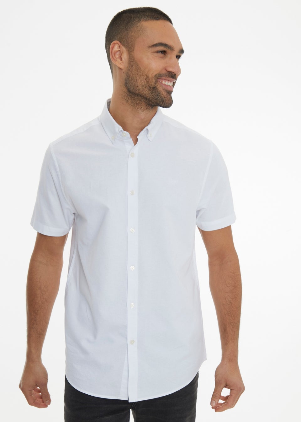 Threadbare White Oxford Cotton Slim Fit Short Sleeve Shirt