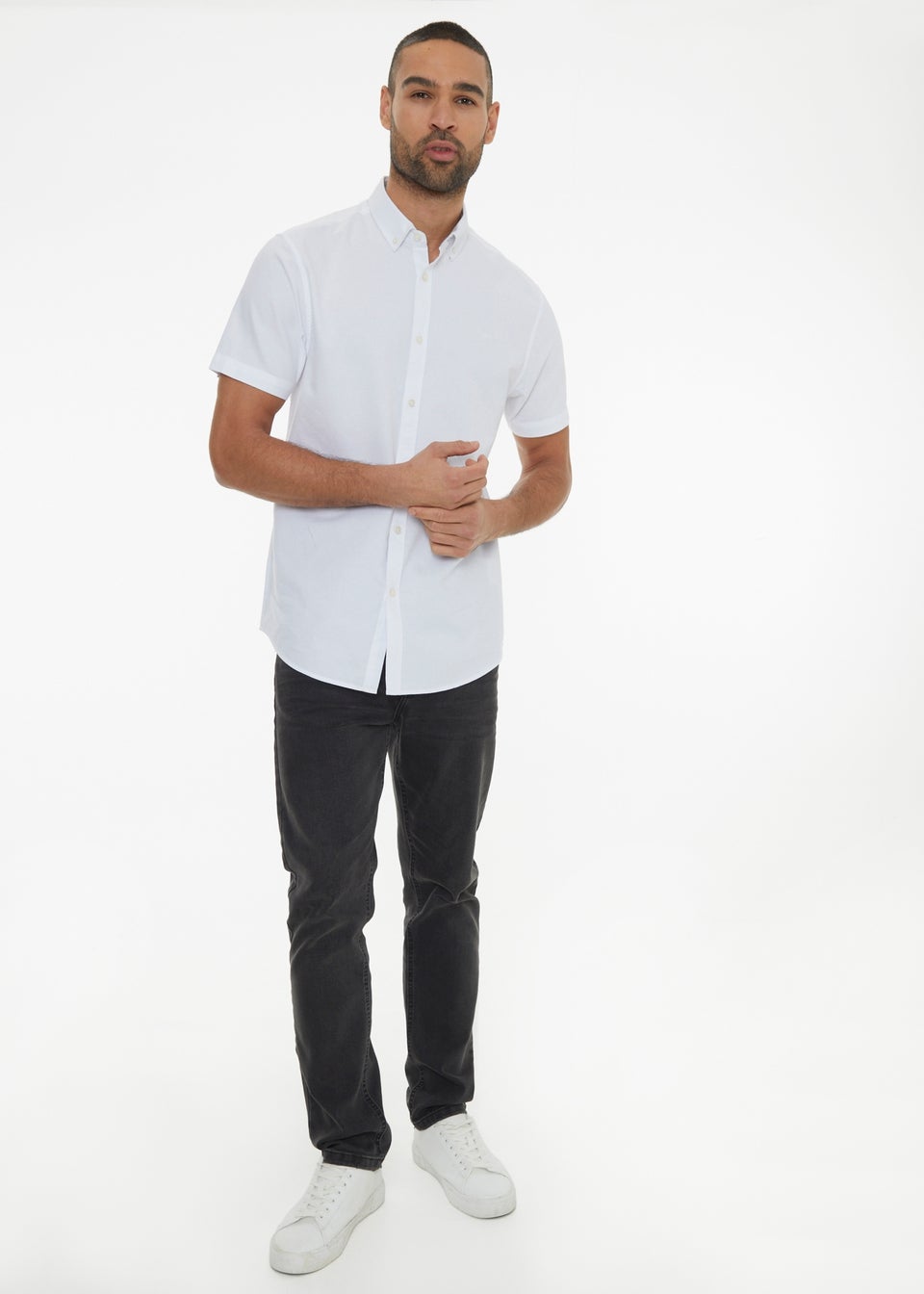 Threadbare White Oxford Cotton Slim Fit Short Sleeve Shirt