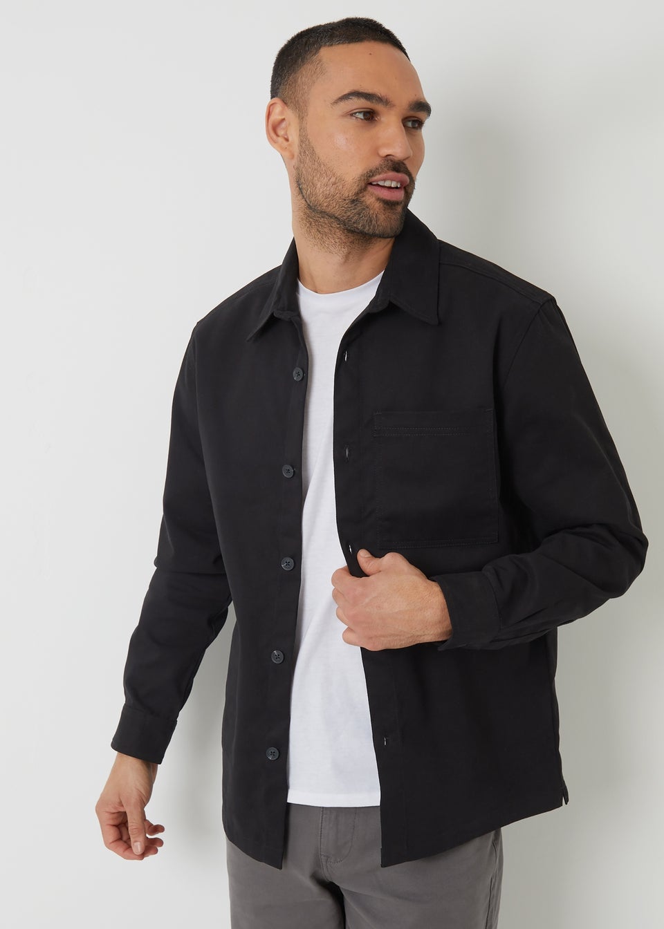 Threadbare Black Cotton Twill Shacket