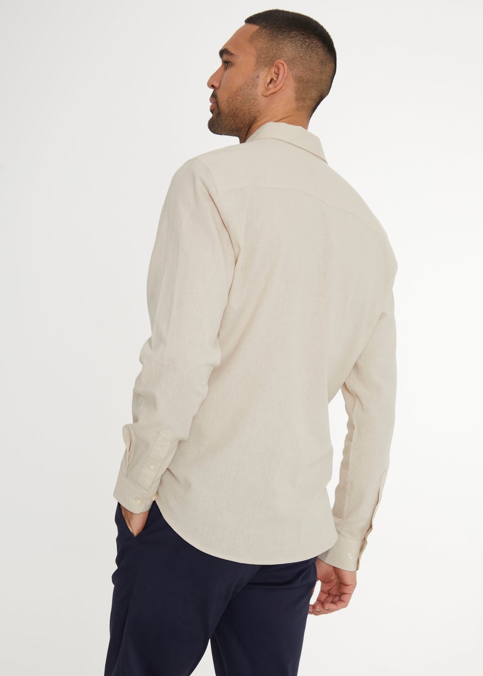 Threadbare Stone Slim Fit Linen Blend Long Sleeve Shirt