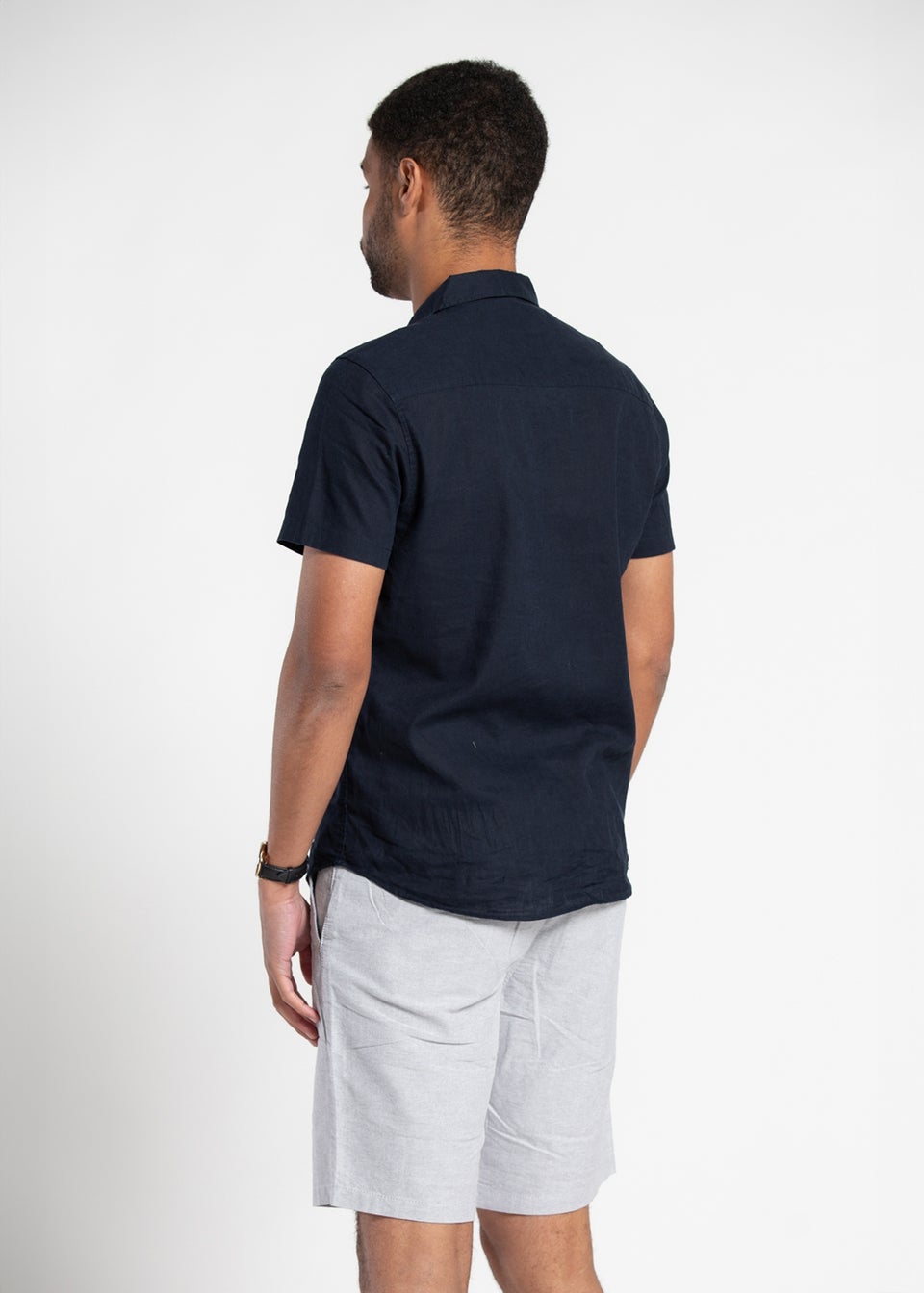 Tokyo Laundry Navy Linen Blend Button-Up Shirt with Chest Pocket