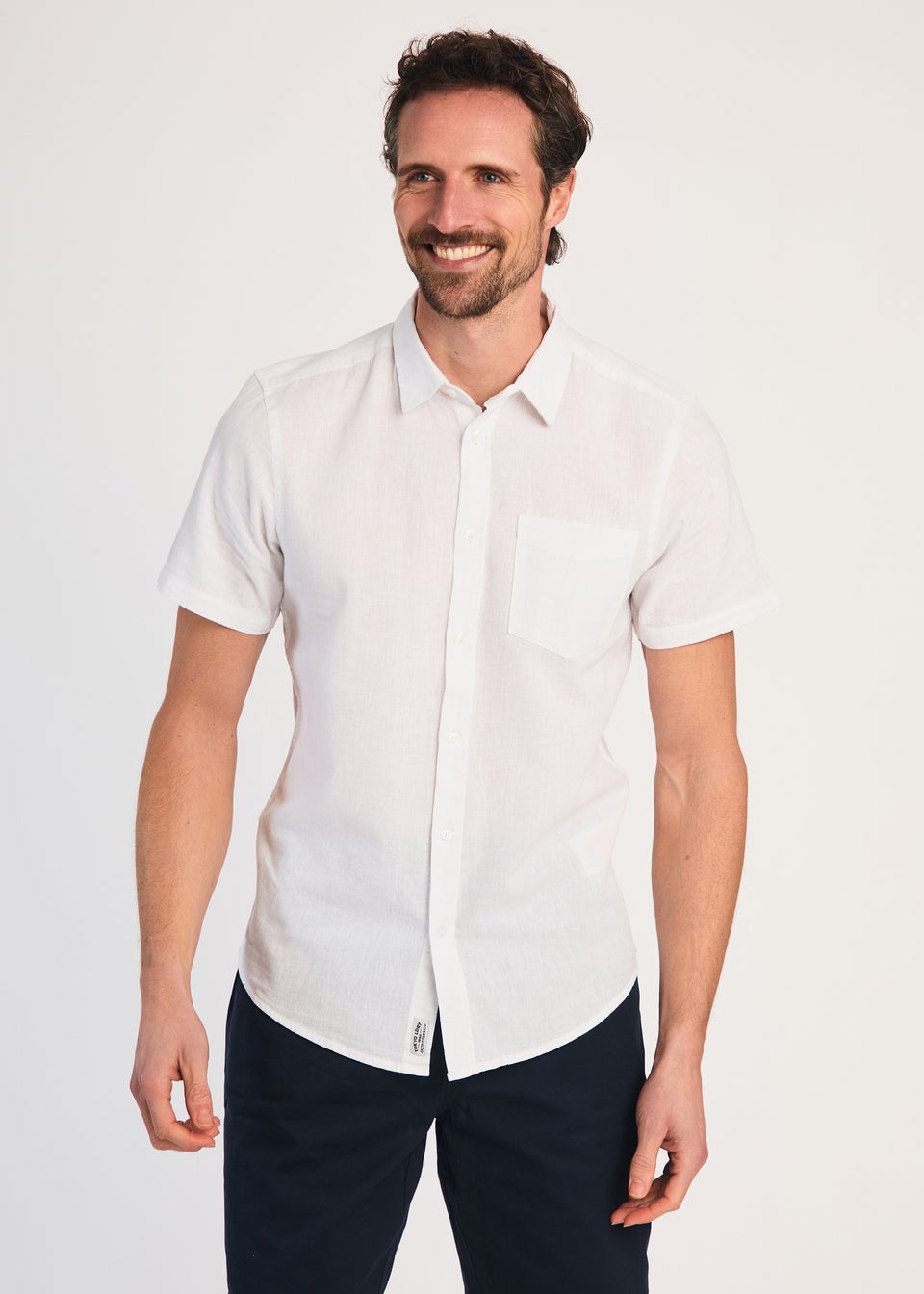 Tokyo Laundry White Linen Blend Button-Up Shirt with Chest Pocket
