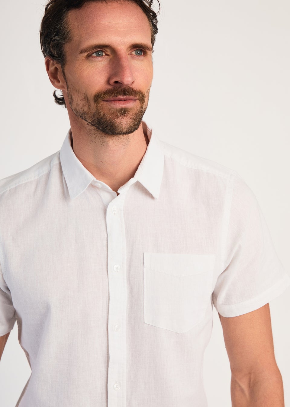 Tokyo Laundry White Linen Blend Button-Up Shirt with Chest Pocket
