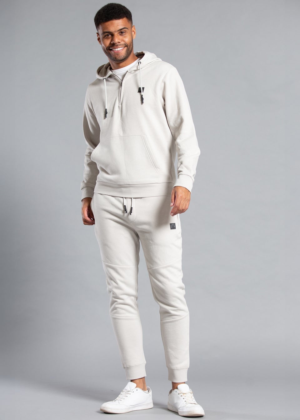 Tokyo Laundry Light Grey Cotton Blend Hoody with Neck Zip Fastening