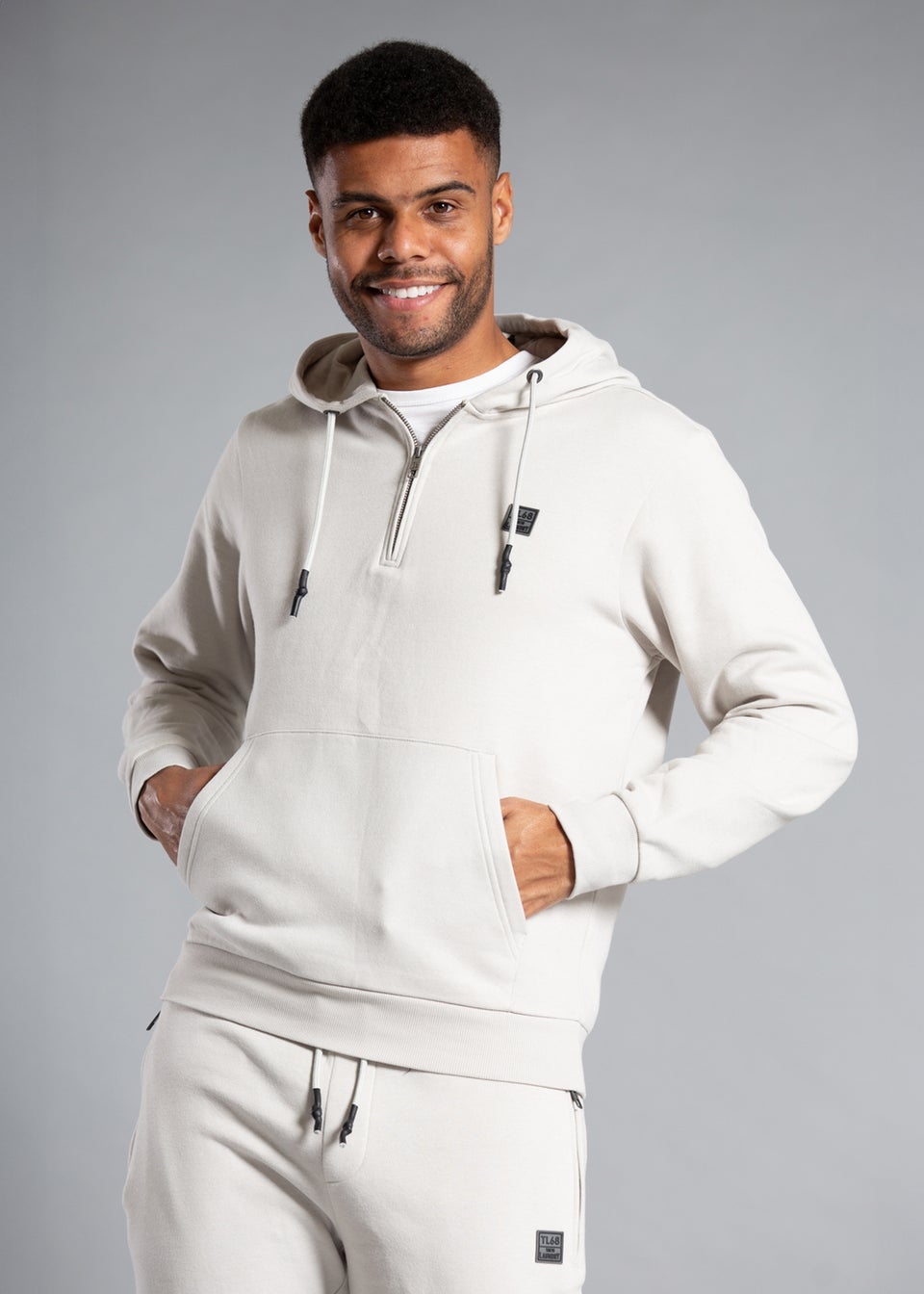 Tokyo Laundry Light Grey Cotton Blend Hoody with Neck Zip Fastening
