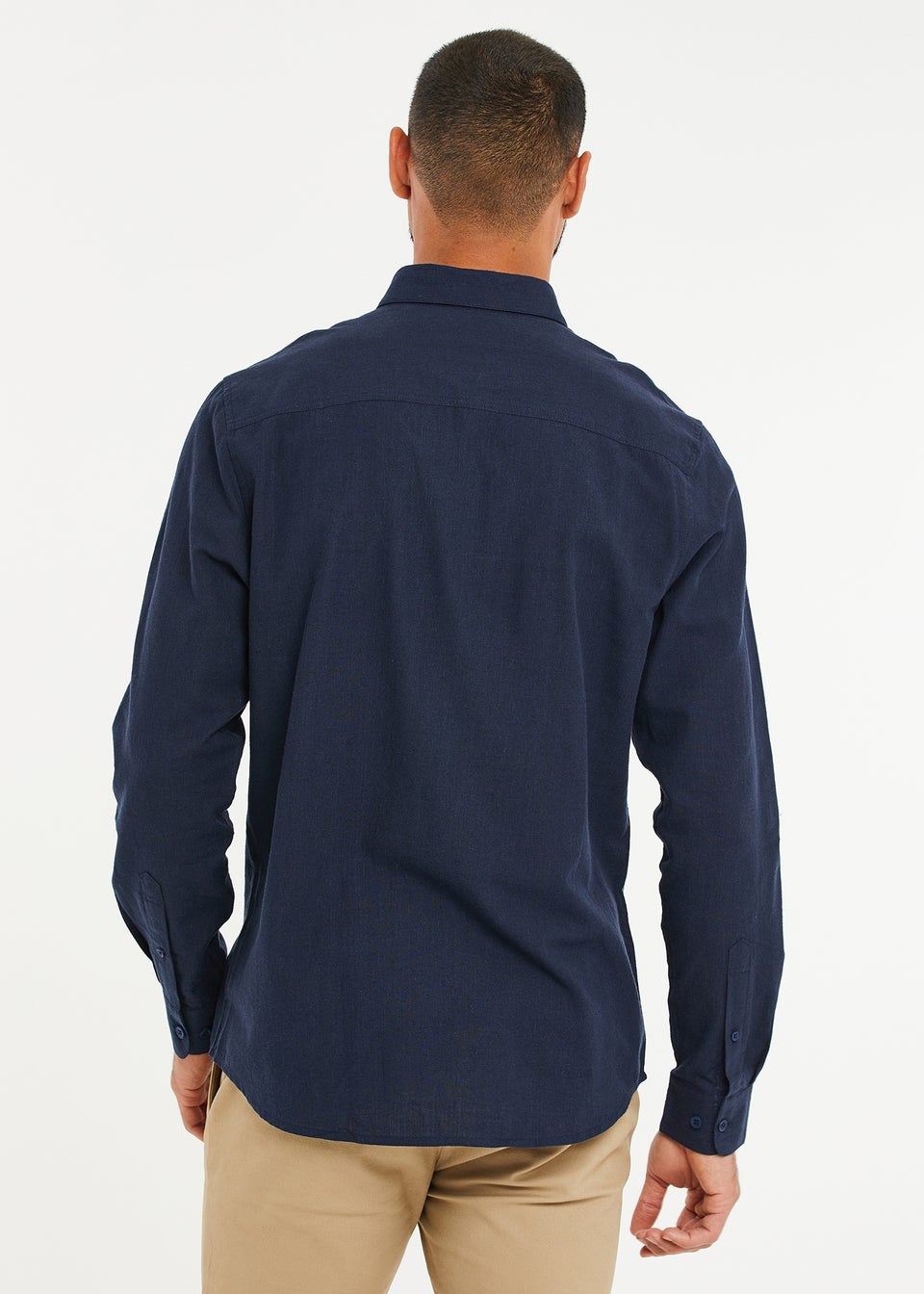 Threadbare Navy Slim Fit Linen Blend Long Sleeve Shirt