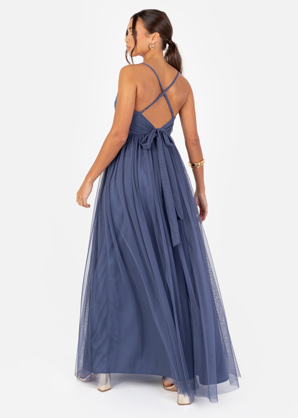 Anaya With Love Recycled Indigo Blue Cami Maxi Dress with Bow Detail