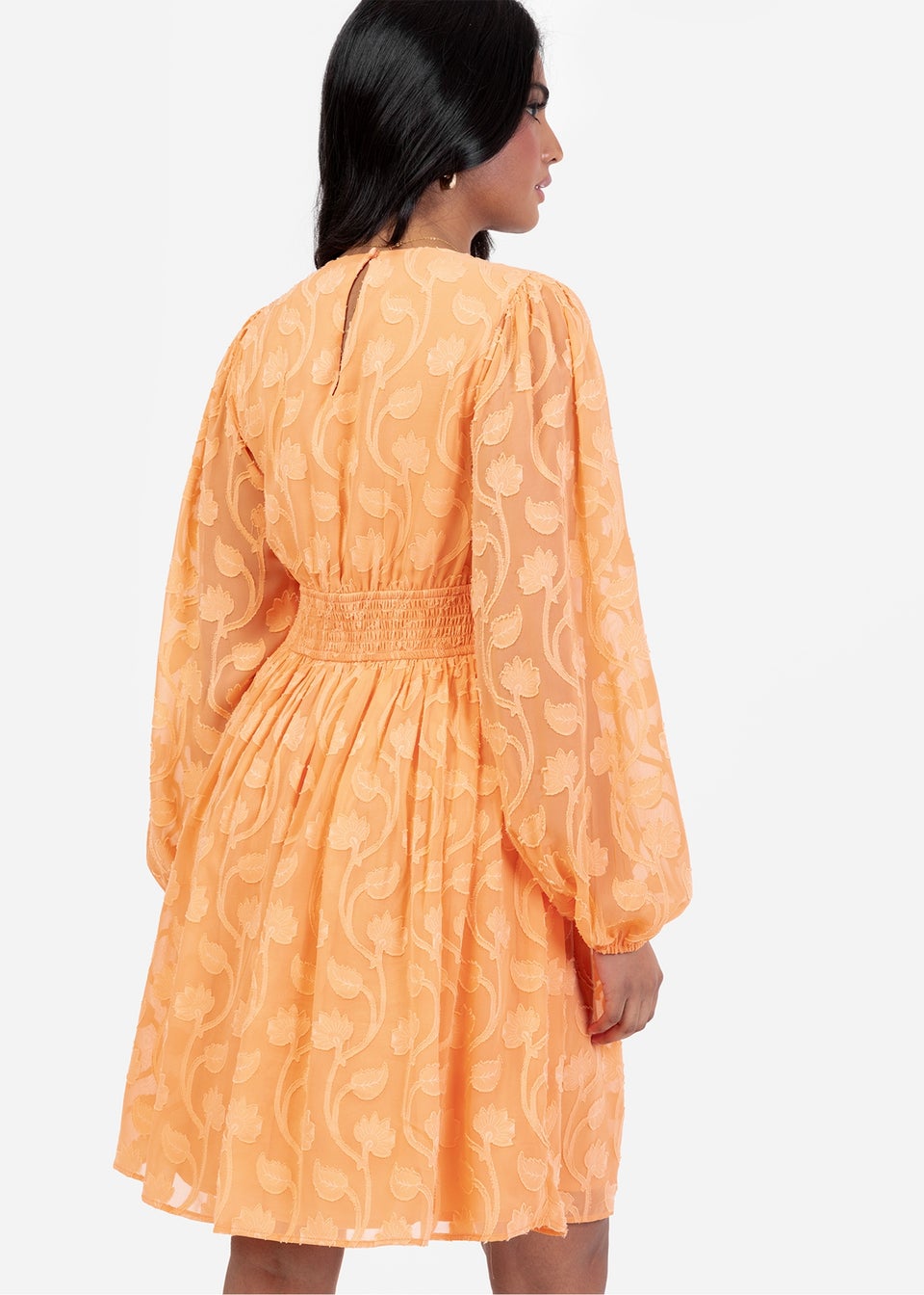 Lovedrobe Orange Puff Sleeve V-Neck Shirred Waist Mini Dress