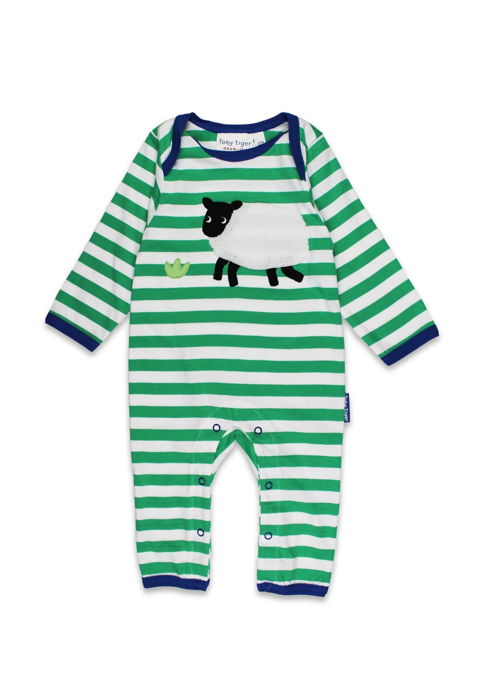 Toby Tiger Organic Green Sheep Applique Sleepsuit (Newborn - 12 months)