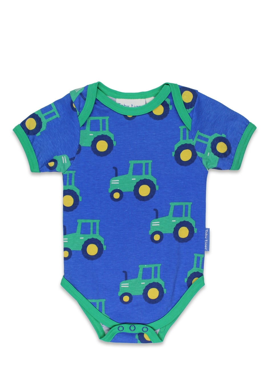 Toby Tiger Organic Blue Tractor Print Baby Body (Newborn - 12 months)