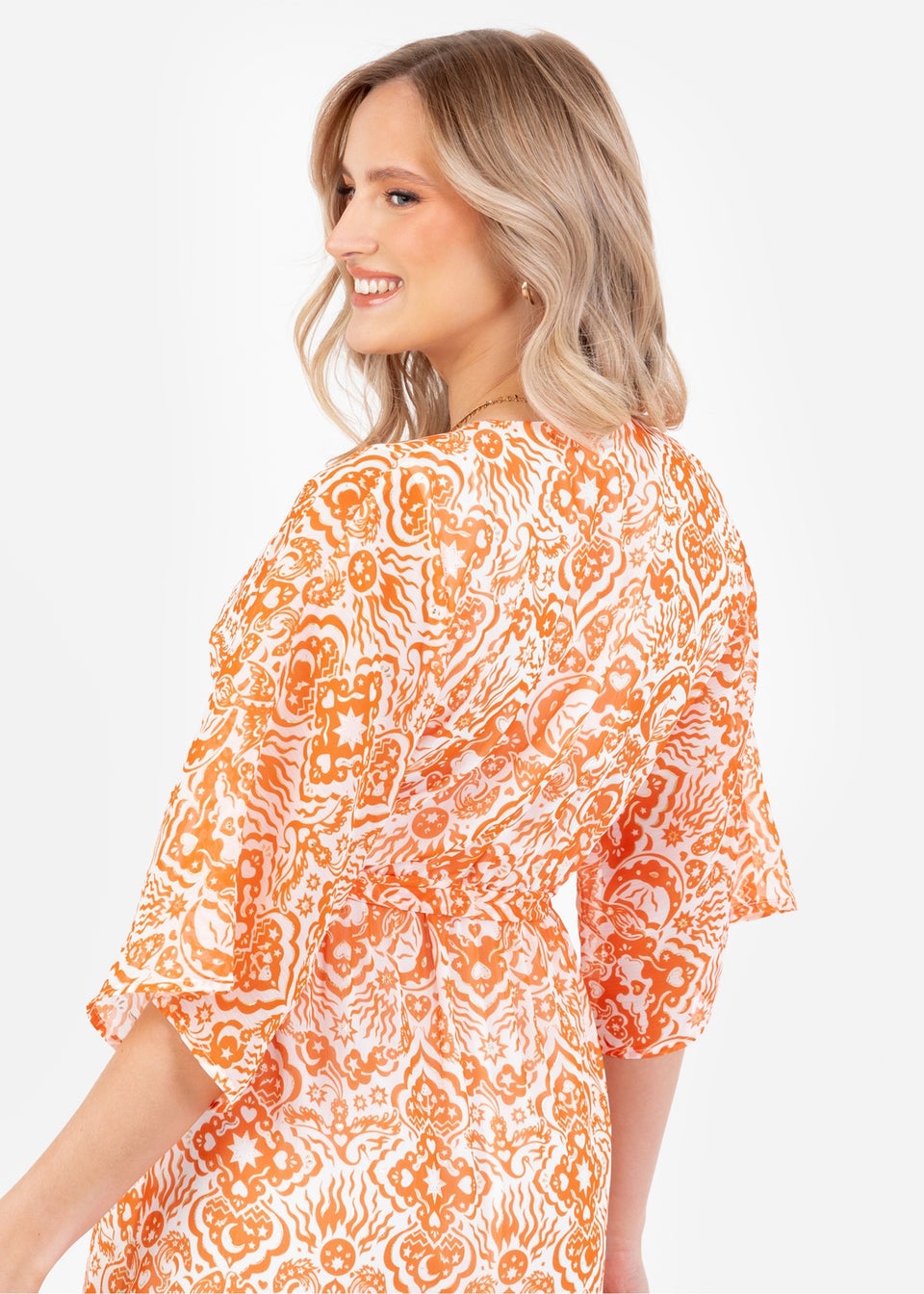 Lovedrobe Orange Kimono Sleeve Faux Wrap Midaxi Dress
