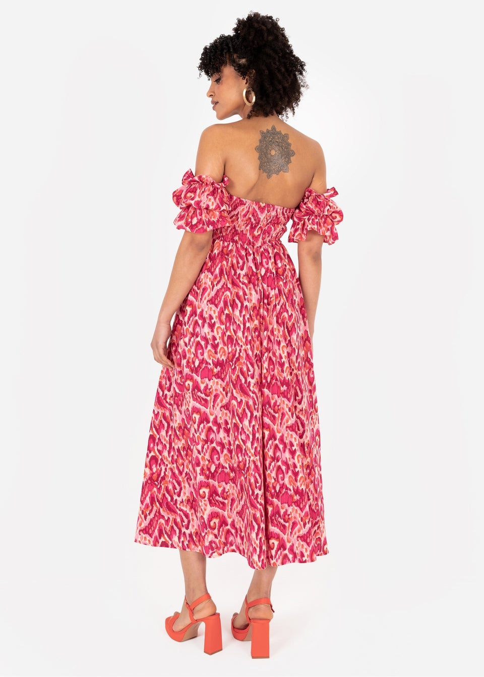 Lovedrobe Pink Abstract Bardot Midaxi Dress with Skirt Split