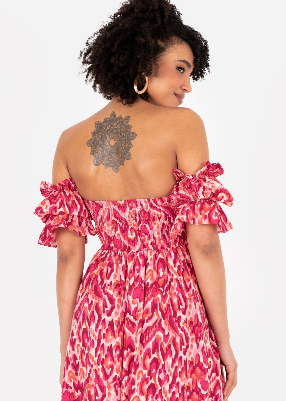Lovedrobe Pink Abstract Bardot Midaxi Dress with Skirt Split