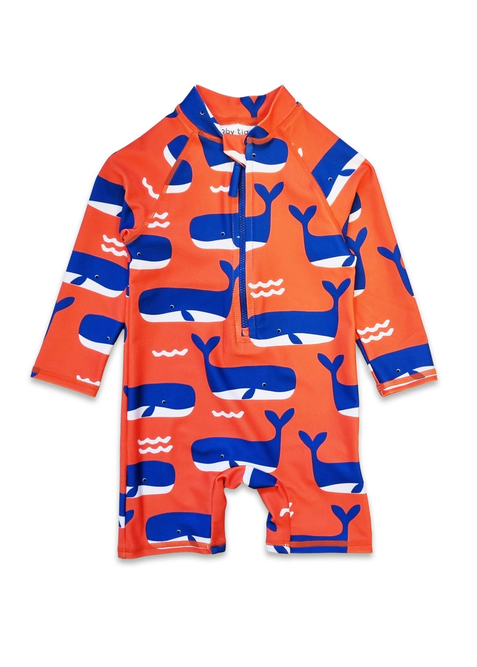 Toby Tiger Orange Whale Waves Print Baby Swimsuit (3  months - 24 months)