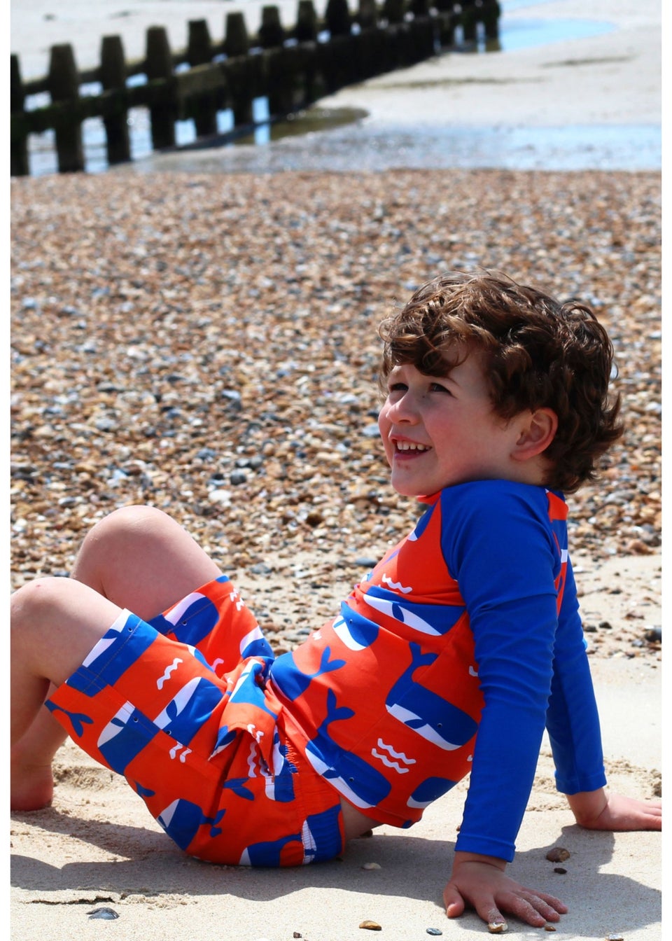 Toby Tiger Orange Whale Waves Print Kids Swim Shorts (2 years - 8 years)