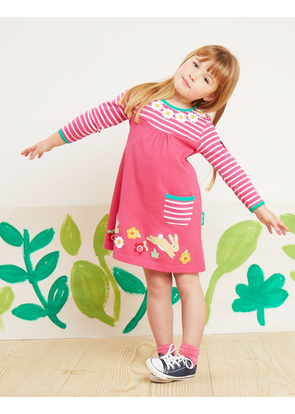 Toby Tiger Organic Pink Bunny Applique T-Shirt Dress (6 months - 6 years)