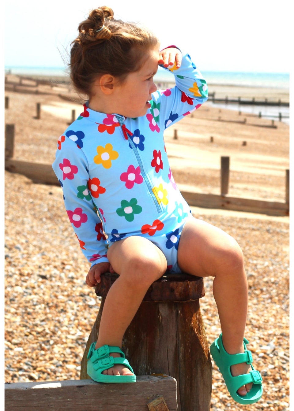 Toby Tiger Multi Colour Flower Print Kids Sleeved Swimsuit (2 years - 8 years)