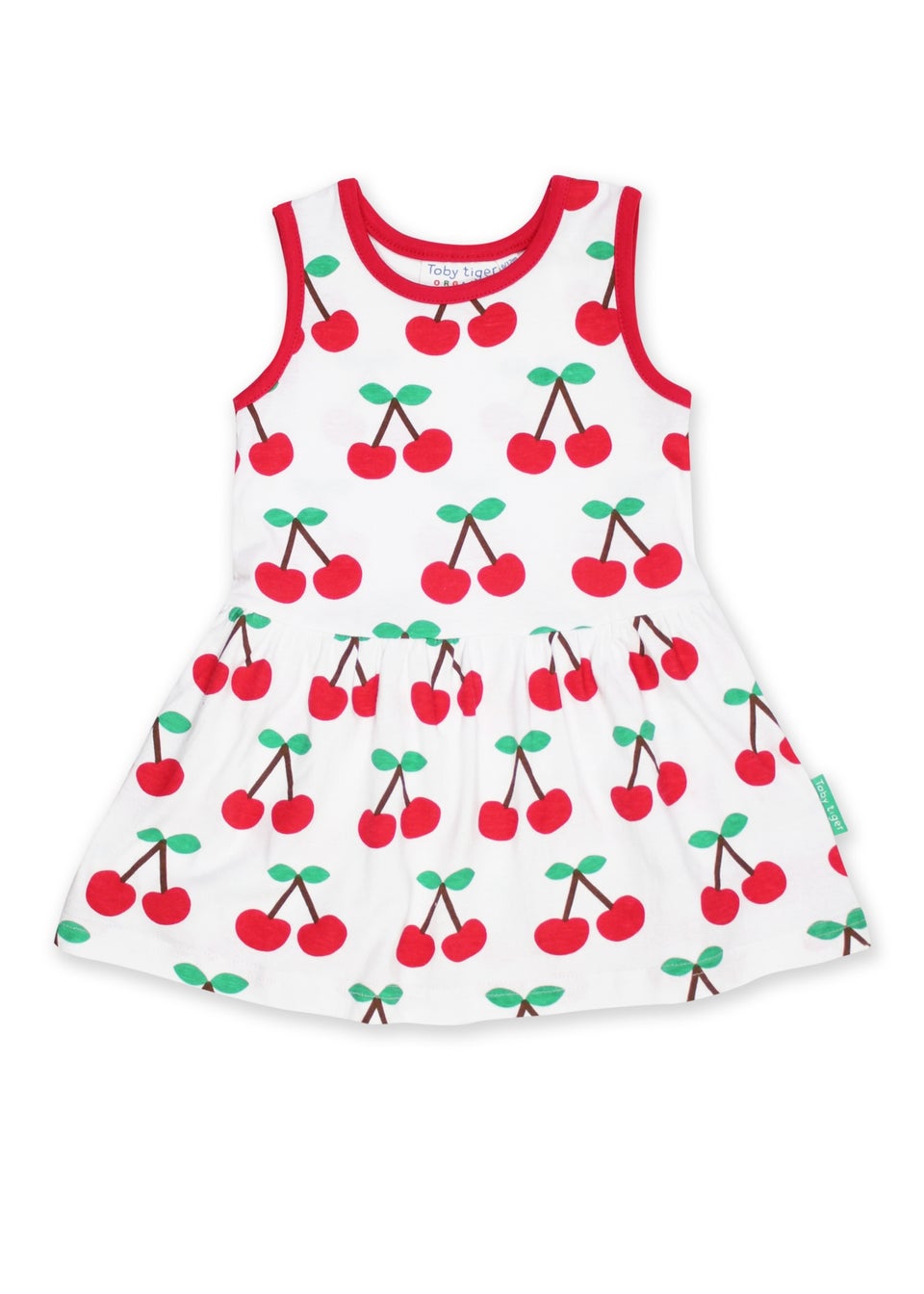 Toby Tiger Organic White Cherry Print Summer Dress (6 months - 6 years)
