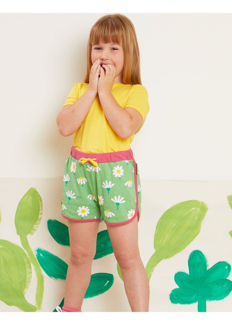Toby Tiger Organic Green Daisy Print Running Shorts (6 months - 6 years)