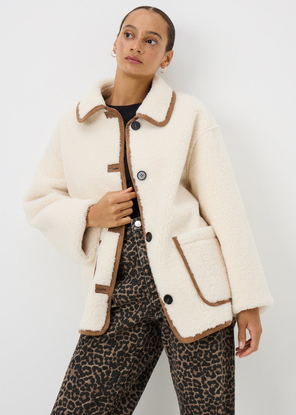 Cream Piped Borg Coat
