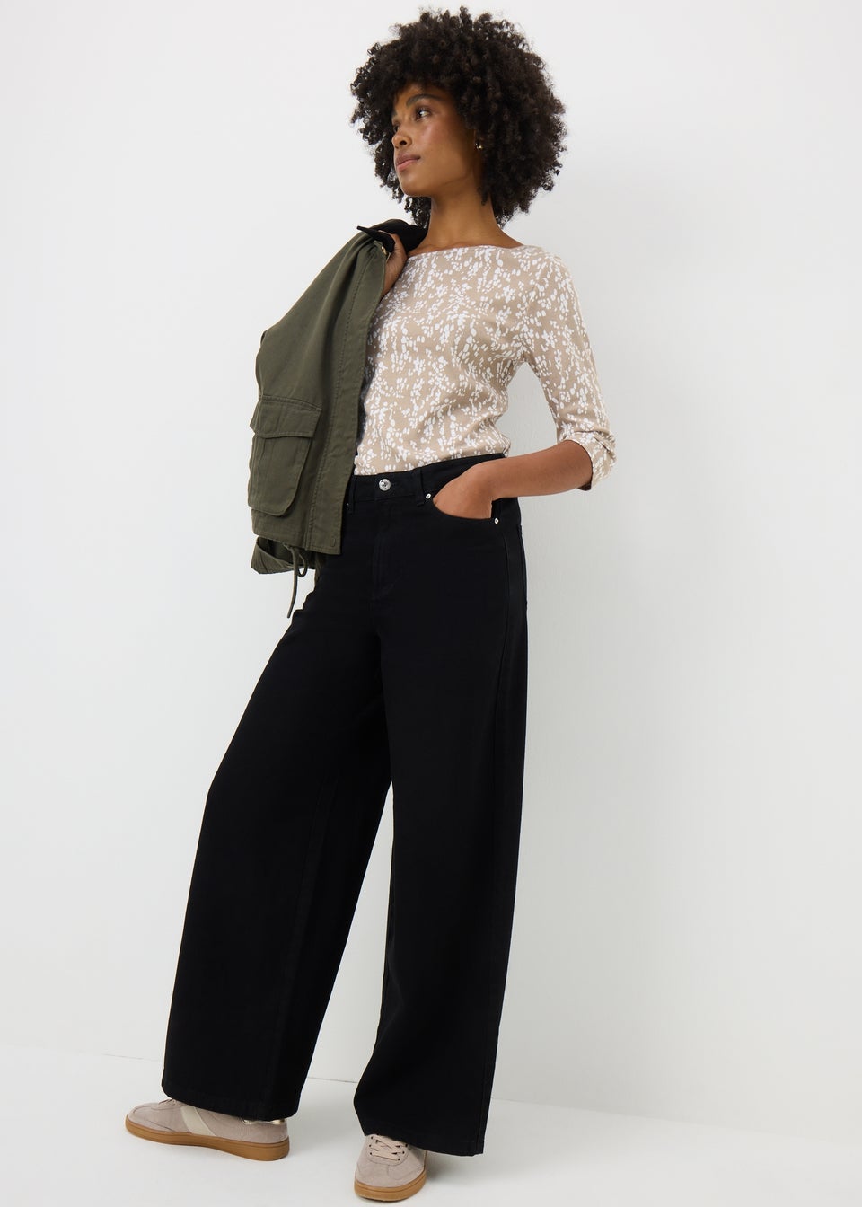 Taupe Patterned 3/4 Sleeve T-Shirt