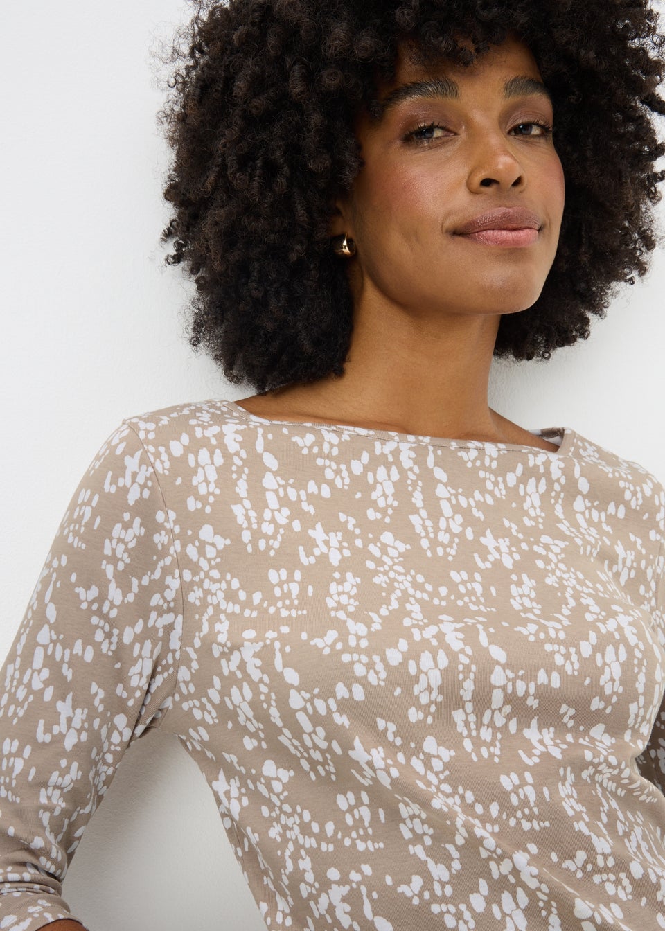 Taupe Patterned 3/4 Sleeve T-Shirt