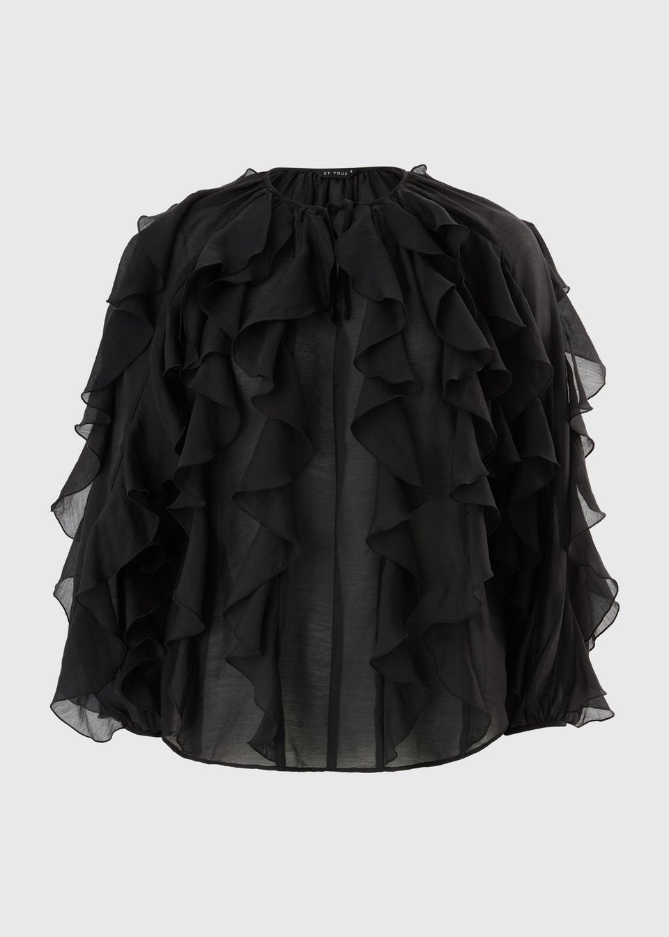 Black Frill V Neck Blouse