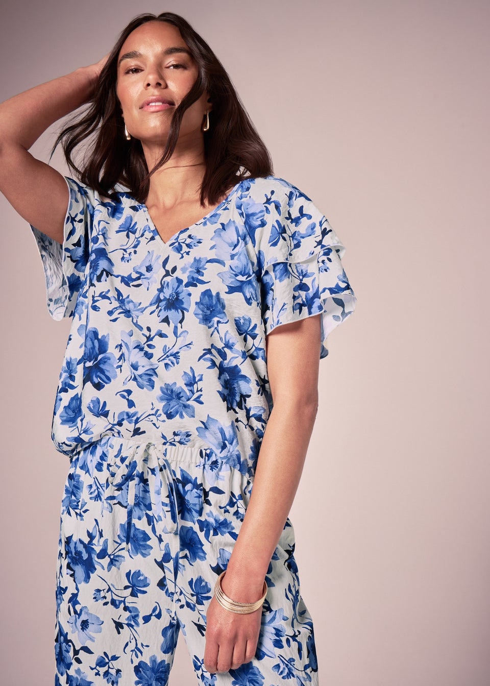 Et Vous Blue Floral Tea Top