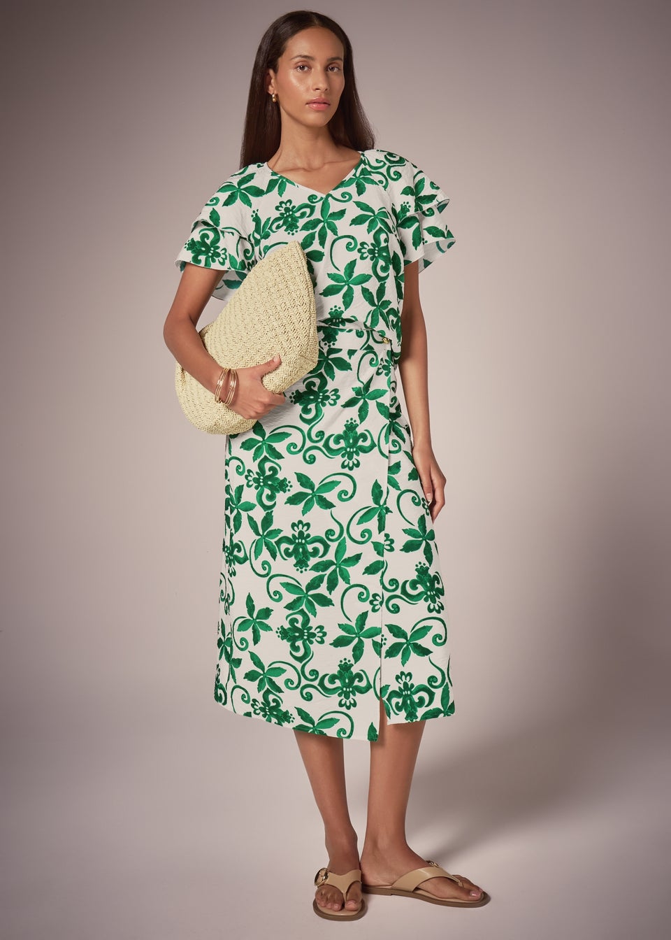 Et Vous Green Floral Midaxi Skirt