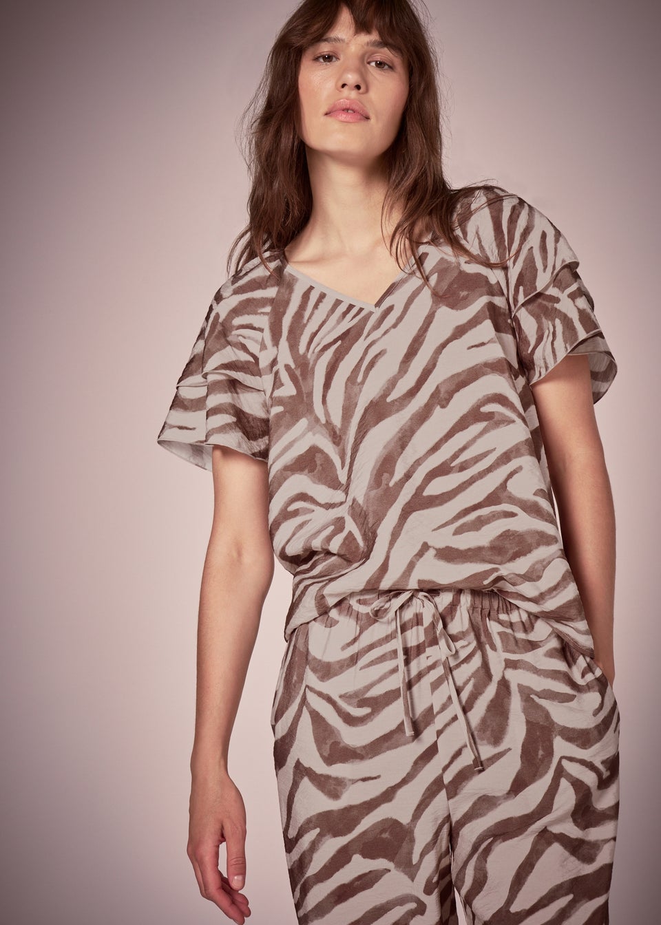 Et Vous Brown Zebra Co-Ord Tea Top
