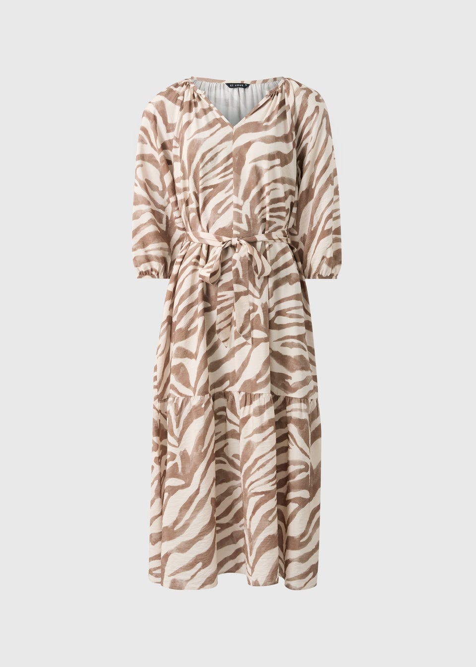 Brown Zeba Print Belted Midaxi Dress
