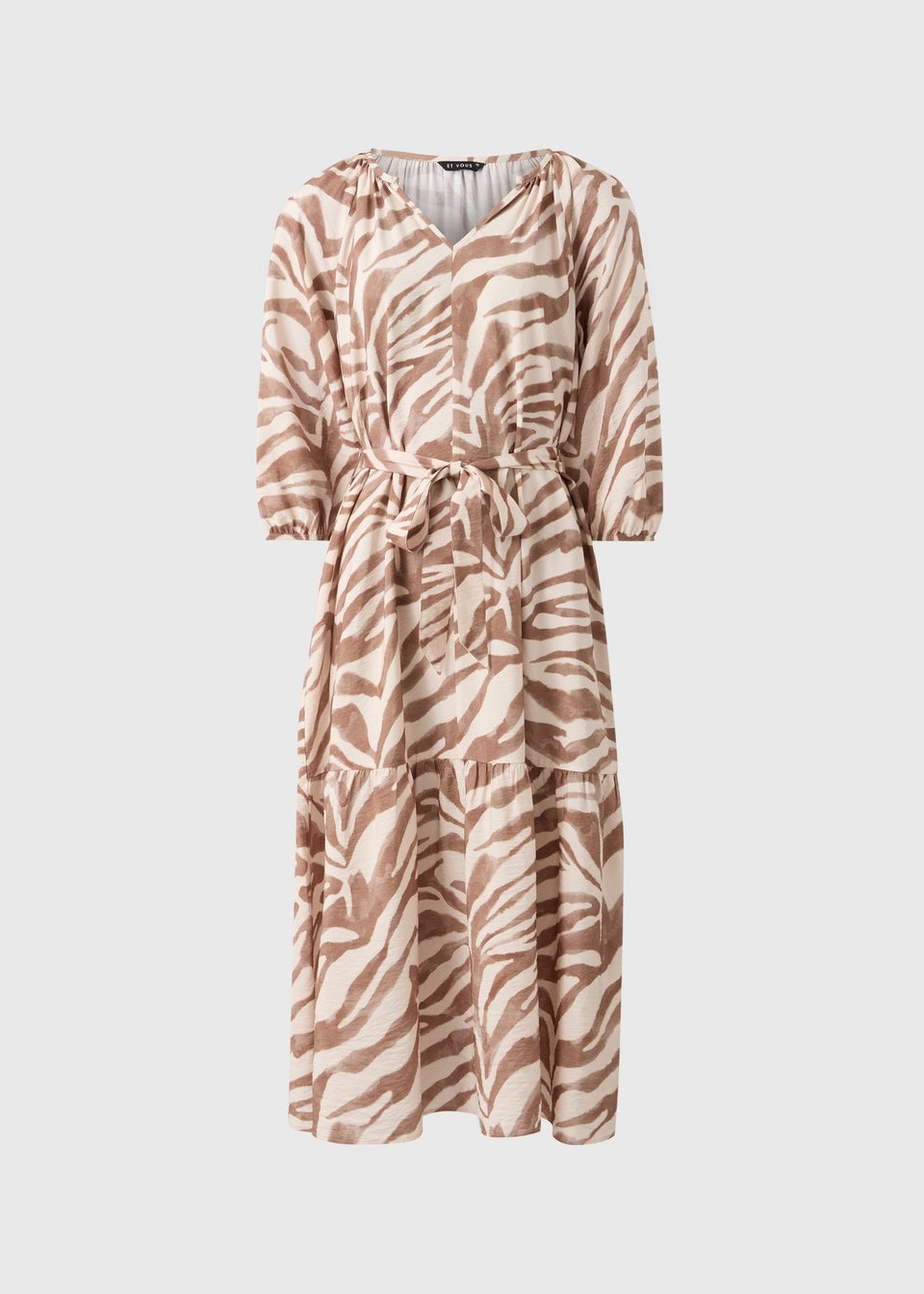 Brown Zeba Print Belted Midaxi Dress